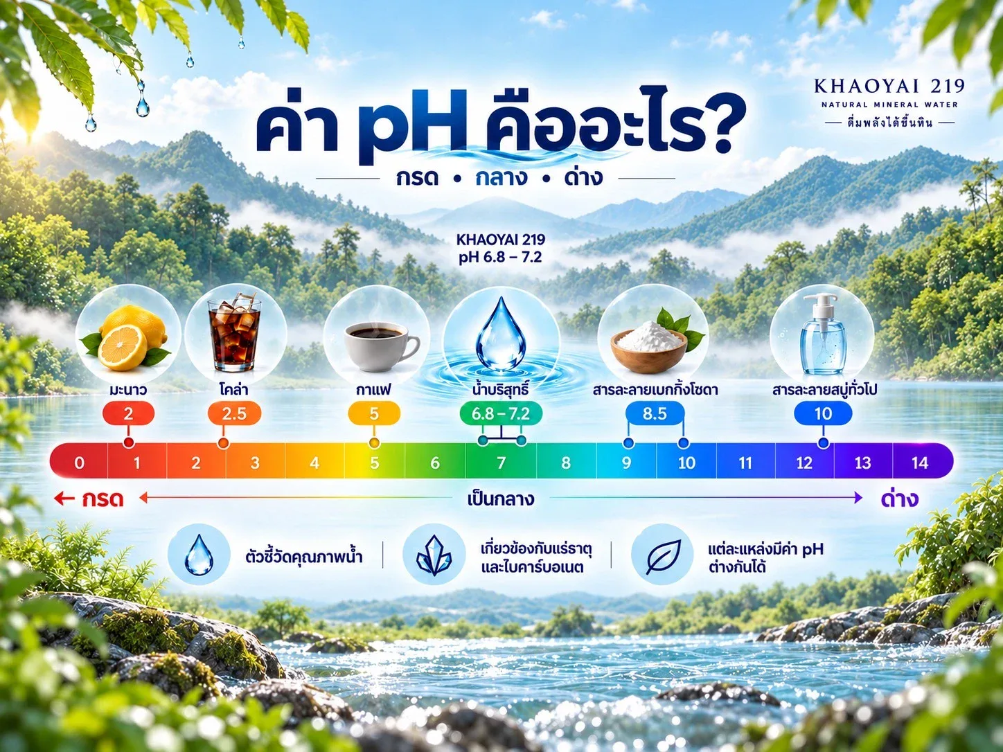 ค่า pH คืออะไร สเกล 0 ถึง 14 เทียบมะนาว โคล่า กาแฟ น้ำบริสุทธิ์ เบกกิ้งโซดา สบู่